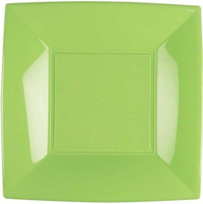 Paquet 8 Assiettes à dessert plastique rigide Carré, VERT 18 cm