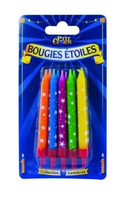 P'TIT Clown re80602 - Paquet de 10 Bougies anniversaire assorties, décos étoiles