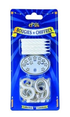 P'TIT Clown re80707 - Blister de 10 bougies + 10 chiffres avec socle en plastique