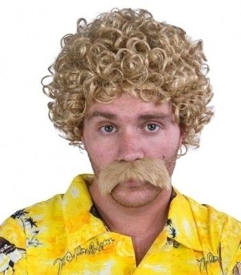 P'TIT Clown re81186 - Perruque et moustache LUCIEN, courte frisée, blond
