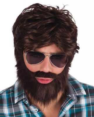 Perruque Dude avec barbe et moustache marrons
