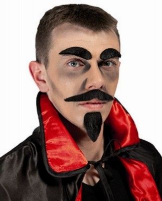 P'TIT Clown re89222 - Moustache + barbichette + sourcils diable, noire