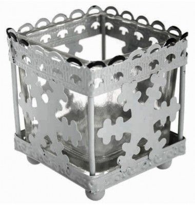 Chaks 90121, Bougeoir photophore carré métal 6,5cm Flocon, Gris