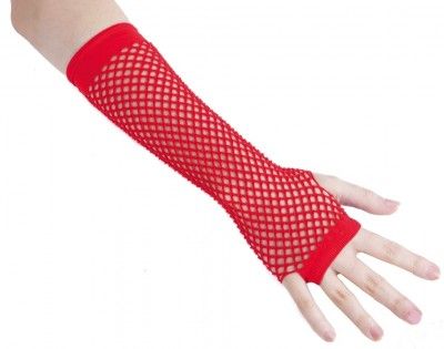 Gants mitaines longues résille adulte, Rouge