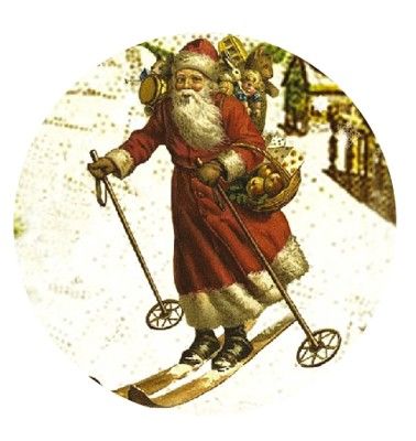 Chaks 90468, Sachet 20 décorations carton rondes 5cm, Père Noël en ski