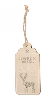 Chaks 90759, Lot 6 étiquettes bois avec lien, Joyeux Noël et un renne
