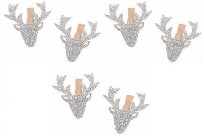 Chaks 90842-80, Sachet de 6 Têtes de rennes pailletés 3cm sur pince, Argent
