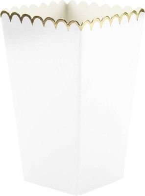 Party Pro 913706, Sachet de 8 Boîtes à pop-corn blanc et or 12,5 cm