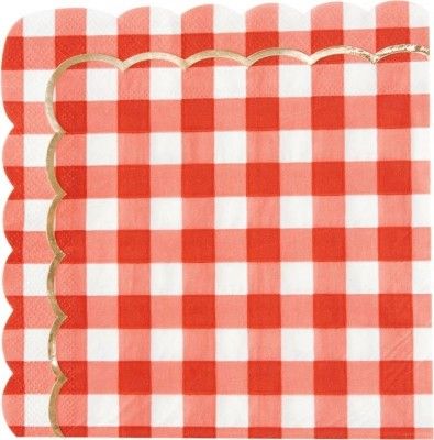 Party Pro 913GUINS, Sachet de 16 serviettes papier festonnées vichy rouge et blanc