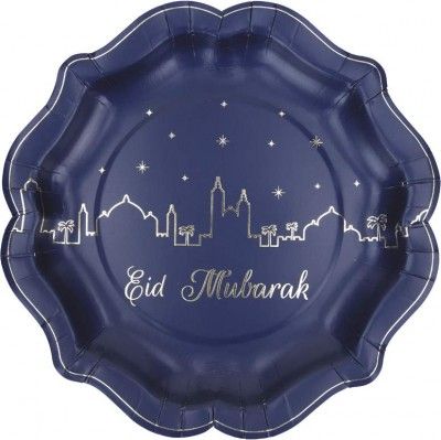 Party Pro 913EMA, Lot de assiettes 8 Gobelets Eid Mubarak bleu