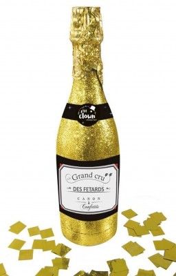 P'TIT Clown re93009 - Bouteille de champagne lance confettis pailletée, Or