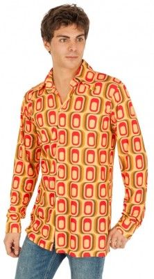 Chaks C4404XL, Chemise disco motifs carré jaune/rouge homme, taille XL