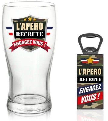 Coffret Verre Bière L'APERO RECRUTE + Décapsuleur