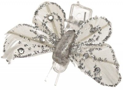 Sachet 4 Mini-Papillons STRASS sur pincette, Argent