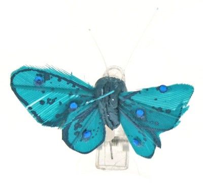 Sachet 4 Mini-Papillons STRASS sur pincette, Turquoise