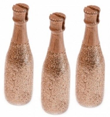 Lot de 3 Marque-places Bouteille de Champagne pailletée, Rose Gold