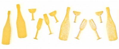 Sachet de 12 Confettis de table en bois Champagne/Flutes, OR