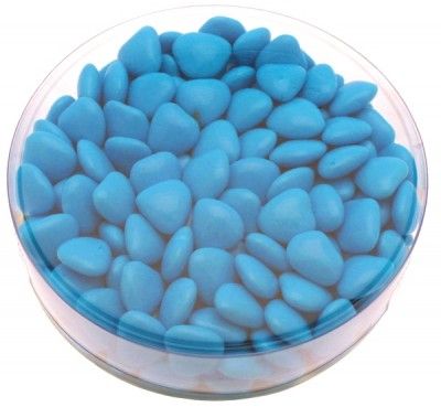 Boite ronde 150g dragées mini-coeur au choco - TURQUOISE brillant