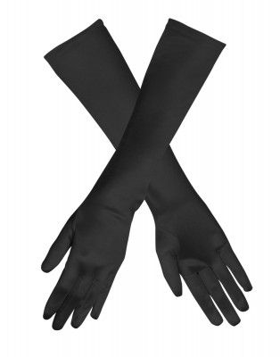 Gants de fête satin noir, 40 cm