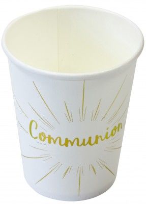 Lot de 6 Gobelets Communion en carton 25cl, Blanc/Or