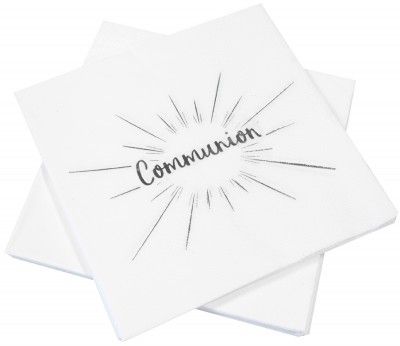 Sachet de 20 Serviettes Communion en papier 33x33cm, Blanc/Argent
