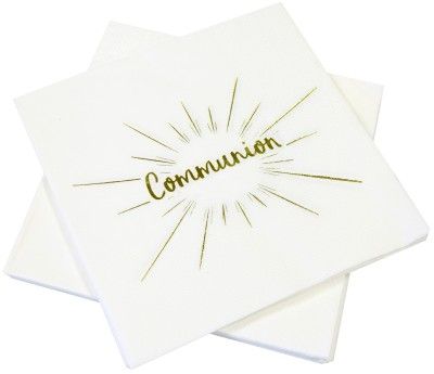 Sachet de 20 Serviettes Communion en papier 33x33cm, Blanc/Or