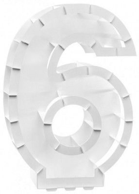 Structure 63,5cm en carton/film pour ballons, Chiffre 6 Blanc