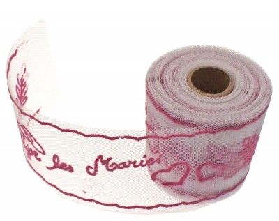 Plaquette tulle Vive Les Mariés - 10 METRES - Fuchsia