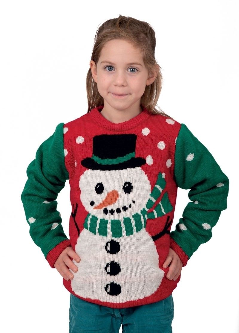 P TIT Clown re48112 Pull de Noel enfant vert et rouge bonhomme de neige taille 10 12 ans