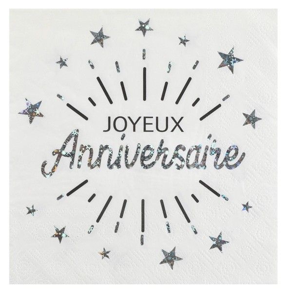 Santex 6649 4 Sachet De 10 Serviettes Joyeux Anniversaire Etincelant Metal Blanc Argent Articles De Fete Decoration Mariage Deco De Table Anniversaire