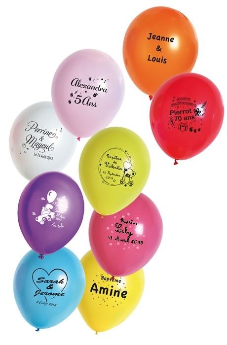 Lot 100 Ballons Personnalises 25 29cm Coloris Clairs Impression En Noir Articles De Fete Decoration Mariage Deco De Table Anniversaire
