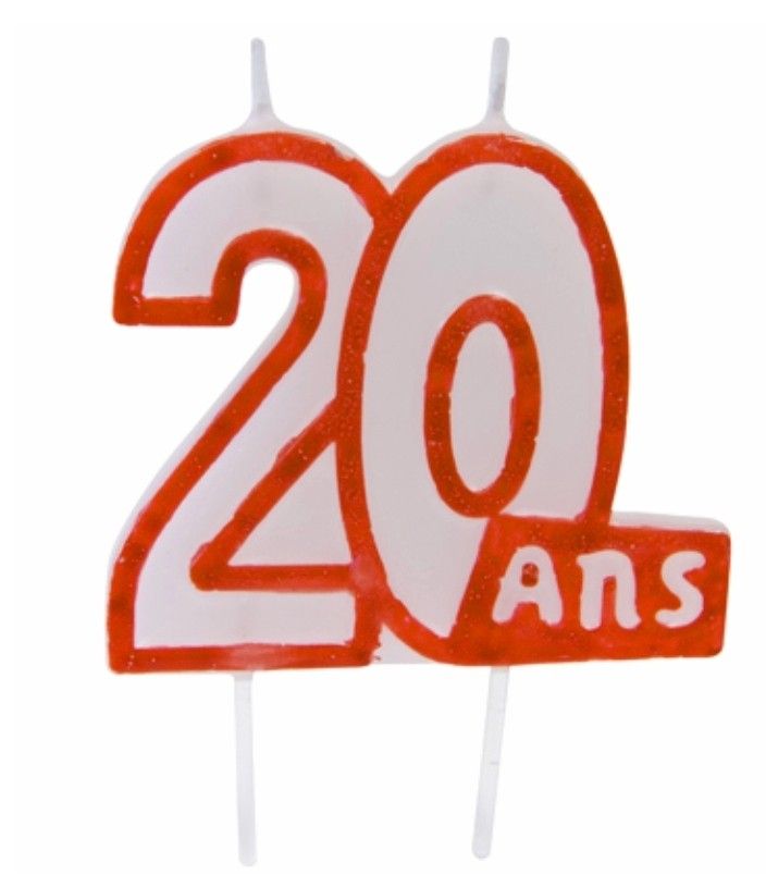 Bougie anniversaire blanc/ROUGE 20 ans