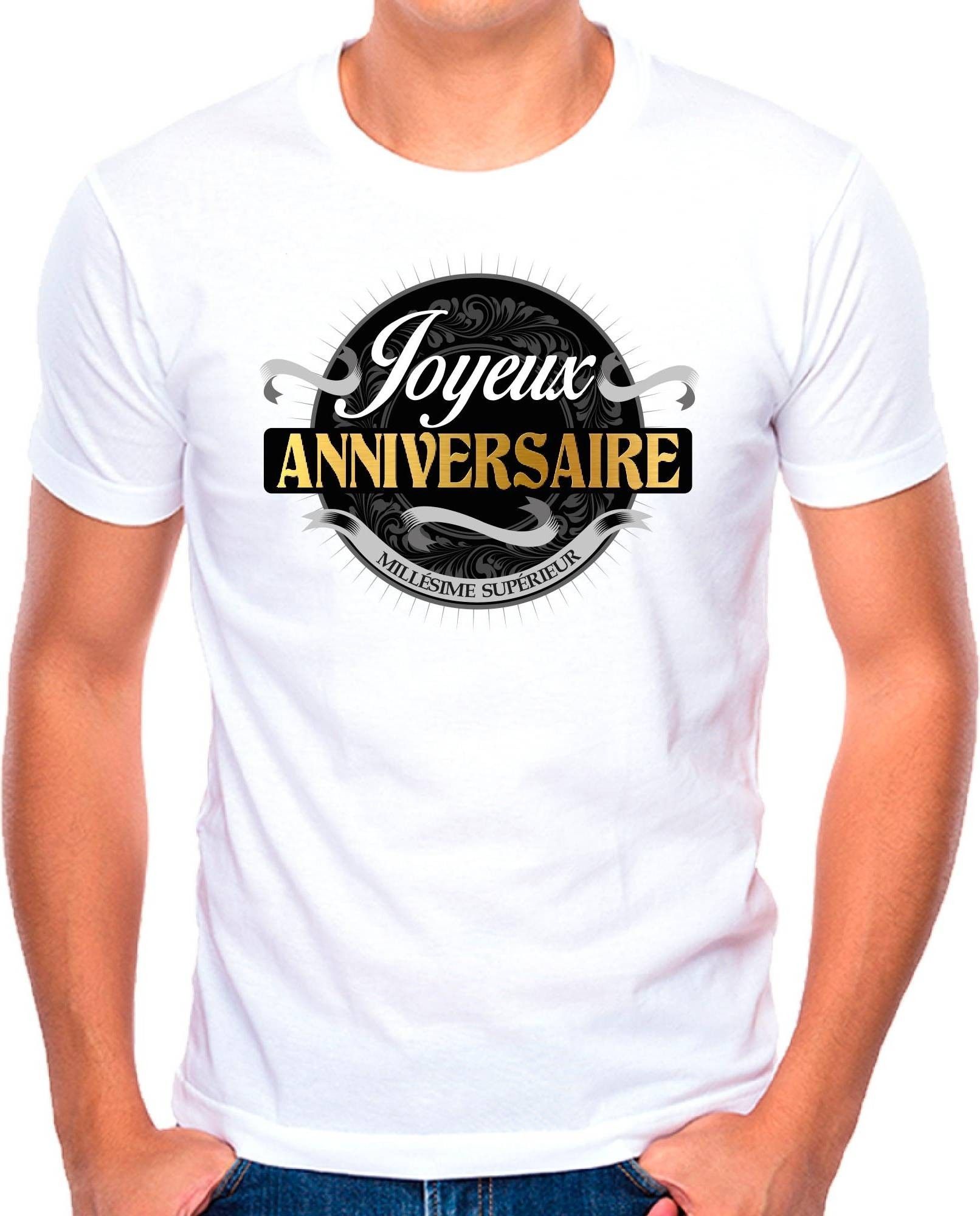 T Shirt Joyeux Anniversaire homme a dedicacer avec feutre
