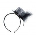 P'TIT Clown re10170 - Serre-tête chapeau HDF paillettes avec plume et ruban, Argent