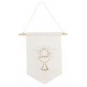 Chaks 10375, Fanion velours Communion à suspendre Blanc/Or 25 x 27cm