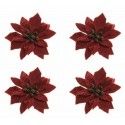 Chaks 12455-16, Lot de 4 Fleurs Poinsettia 6cm avec paillettes or, Lie de vin