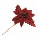 Chaks 12454-16, Fleur Poinsettia 11cm sur tige avec paillettes or, Lie de vin