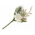 Chaks 12457, Tige Poinsettia blanc et sapin, pailleté blanc 12cm