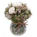 Chaks 12624, Déco Bouquet Fleurs blanches Margot séchées 15cm dans Pot en verre