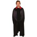 P'TIT Clown re16204 - Cape tissu polyester satiné noire avec col rouge 140cm, adulte