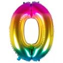 Ballon mylar rainbow 86cm CHIFFRE 0, Multicolore