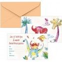 P'TIT Clown re22482 - Lot de 8 cartons d'invitation anniversaire Dinosaures