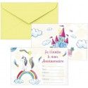P'TIT Clown re22483 - Lot de 8 cartons d'invitation anniversaire Licornes