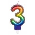 BOUGIE balloon multicolore avec mèche, chiffre 3