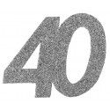 Sachet de 6 grands Confettis anniversaire, ARGENT pailleté 40 ans