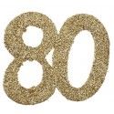 Sachet de 6 Grands confettis anniversaire, OR pailleté 80 ans