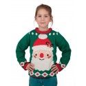 P'TIT Clown re48137, Pull de Noël enfant vert tête de Père Noël, taille 7/9 ans