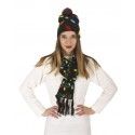 P'TIT Clown re48334, Set de Noël adulte bonnet et écharpe noir motif guirlande de Noël