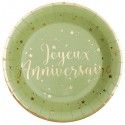 SANTEX 5670-103, Sachet 10 Assiettes Joyeux Anniversaire, métallisé vert Sauge