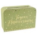 SANTEX 5671-103, Petite Tirelire valise Joyeux Anniversaire métallisée vert Sauge/Or